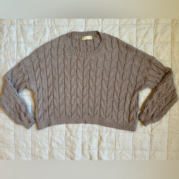 Altar'd State Taupe Lightweight Cable Knit Slouchy Sweater Fishermancore - Small - Picture 1 of 8